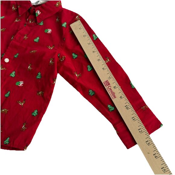 Toddler Boys H&M Christmas Reindeer Xmas Trees Pattern Shirt Red Size 2T NEW - Picture 3 of 5